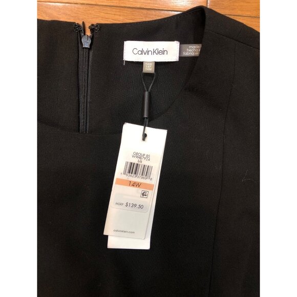 NWT Calvin Klein Sleeveless Black Sheath Dress w/Faux Suede Waist & Buckle 14W - Picture 9 of 11